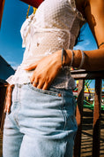 Load image into Gallery viewer, “dainty” silver cz blue bracelet