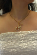 Load image into Gallery viewer, Cursive jumbo CZ initial necklace