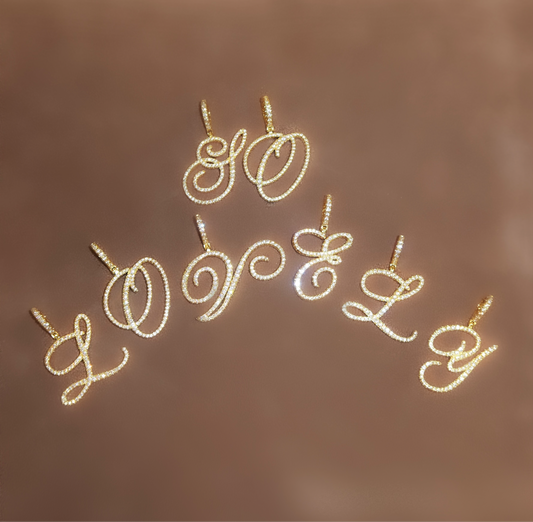 Cursive jumbo CZ initial necklace