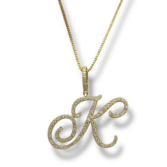 Cursive jumbo CZ initial necklace