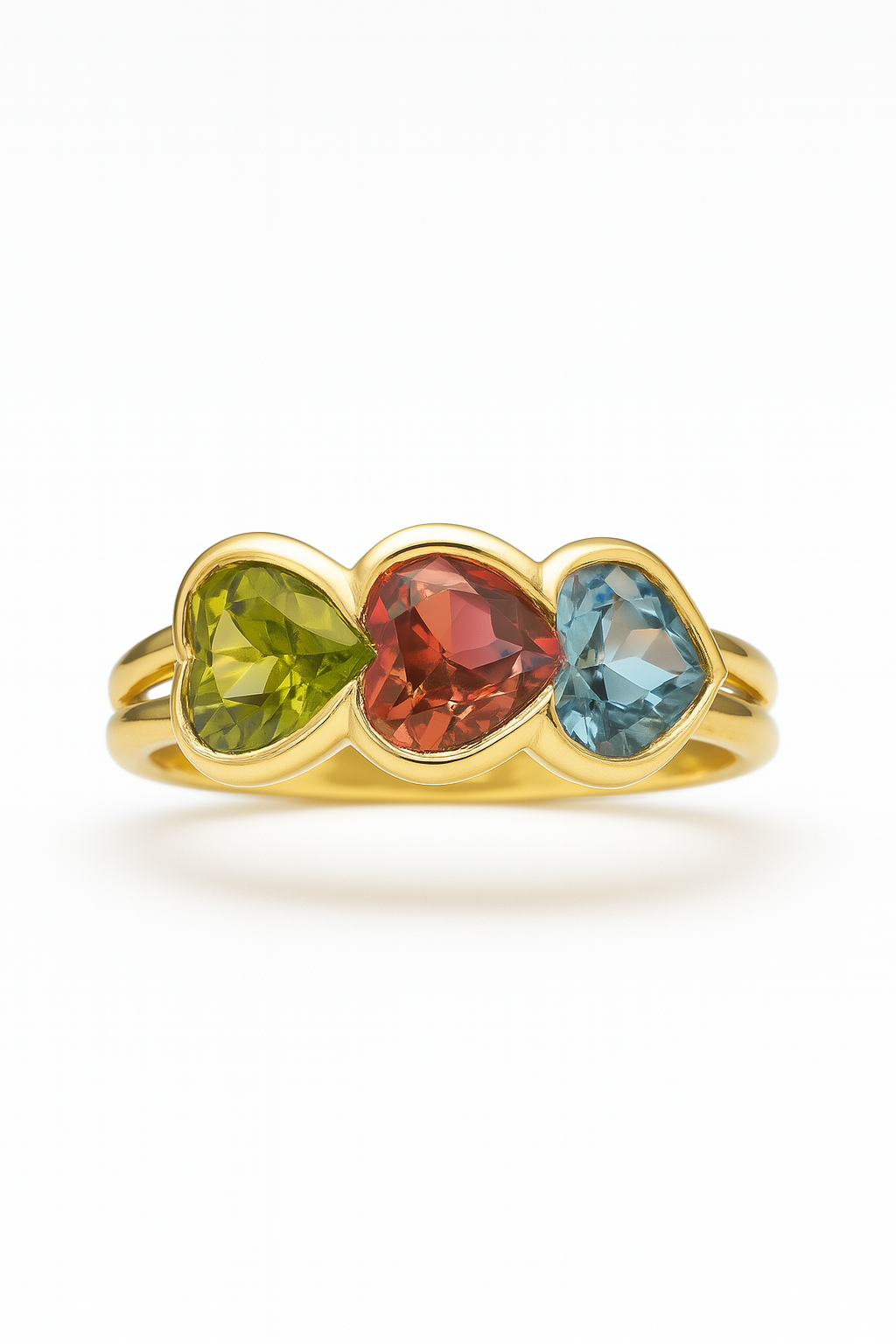 14k solid gold vintage ring - Peridot, Pink Tourmaline, Blue Topaz natural gemstones