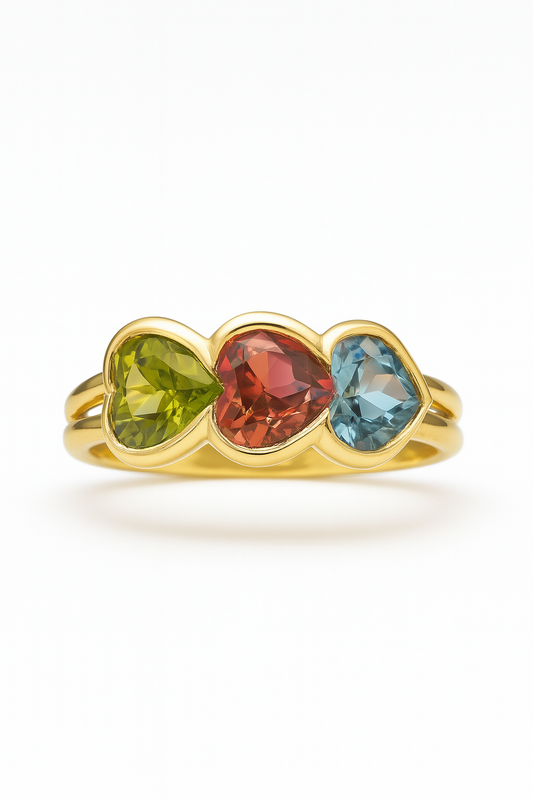 14k solid gold vintage ring - Peridot, Pink Tourmaline, Blue Topaz natural gemstones