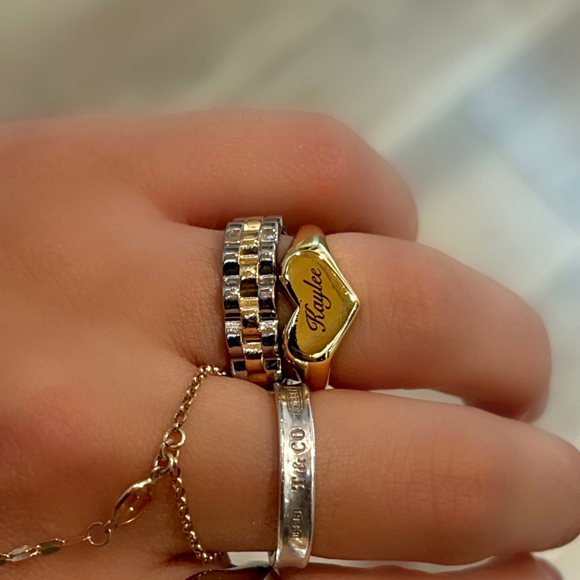 14k gold plated engravable name heart ring