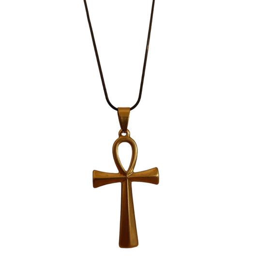 “cleo” 24k gold filled cross black cord necklace