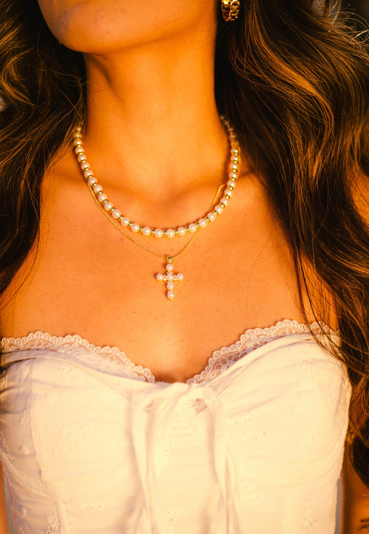 “vanessa” 14k gold filled pearl cross