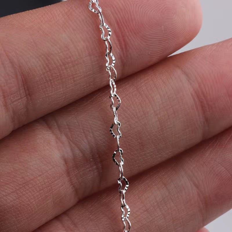 Sterling Silver Patterned Heart Chain - Dainty chain