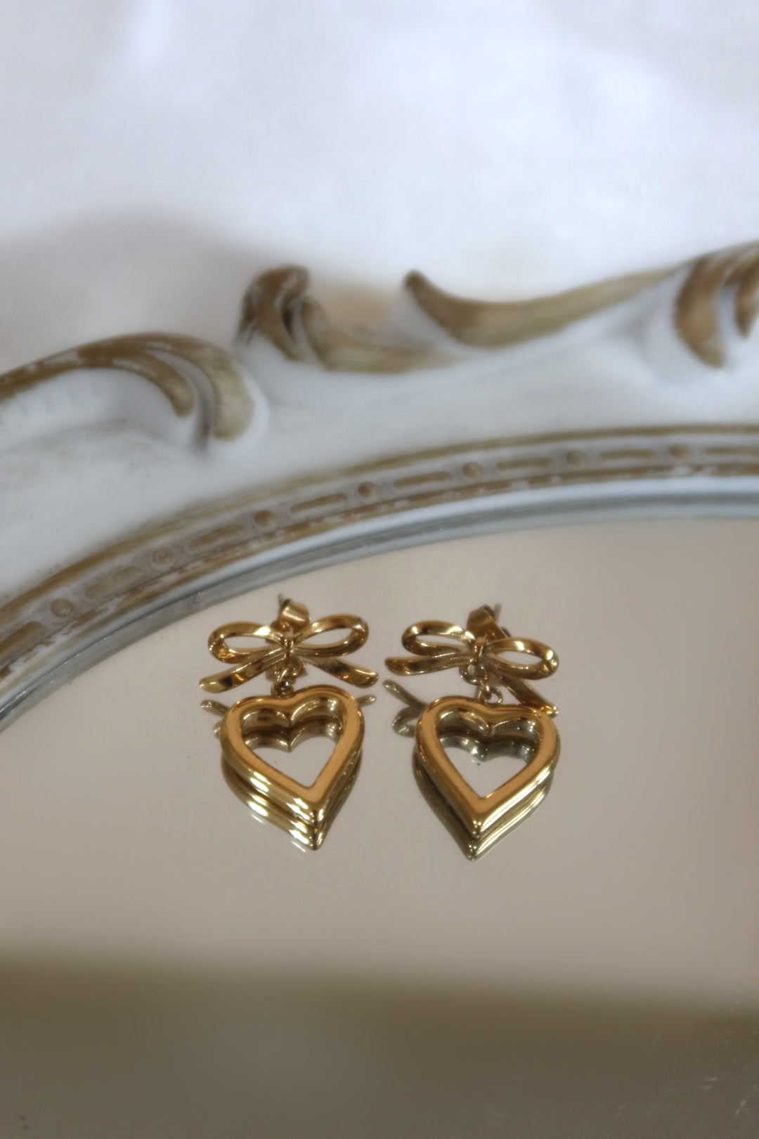 heart bow drop studs