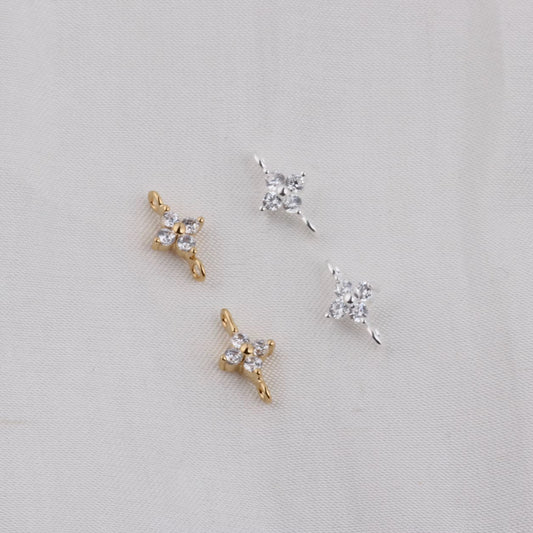 Exquisite 14K Gold Filled Zirconia Four-Leaf Clover Charm Lucky Pendant Connector