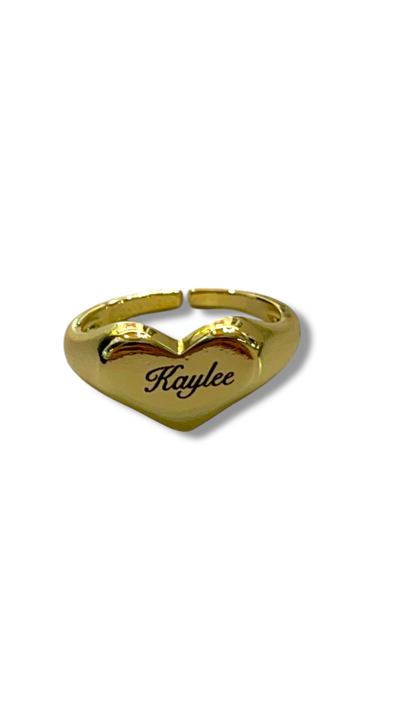 14k gold plated engravable name heart ring