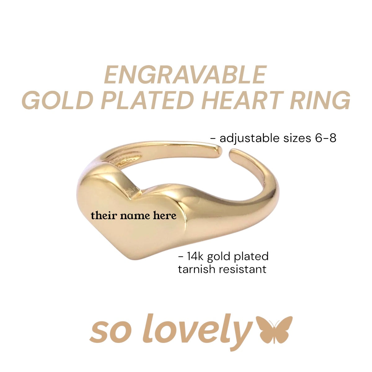 14k gold plated engravable name heart ring
