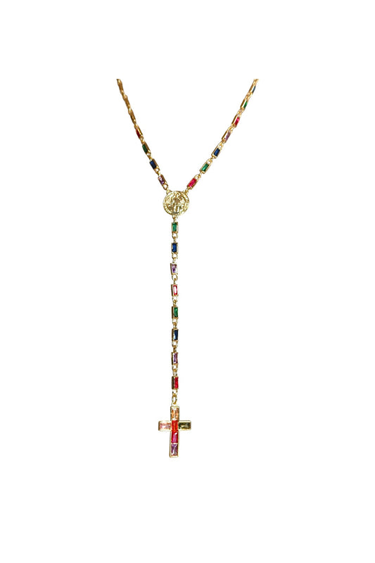 “charming” gold colorful cz rosary