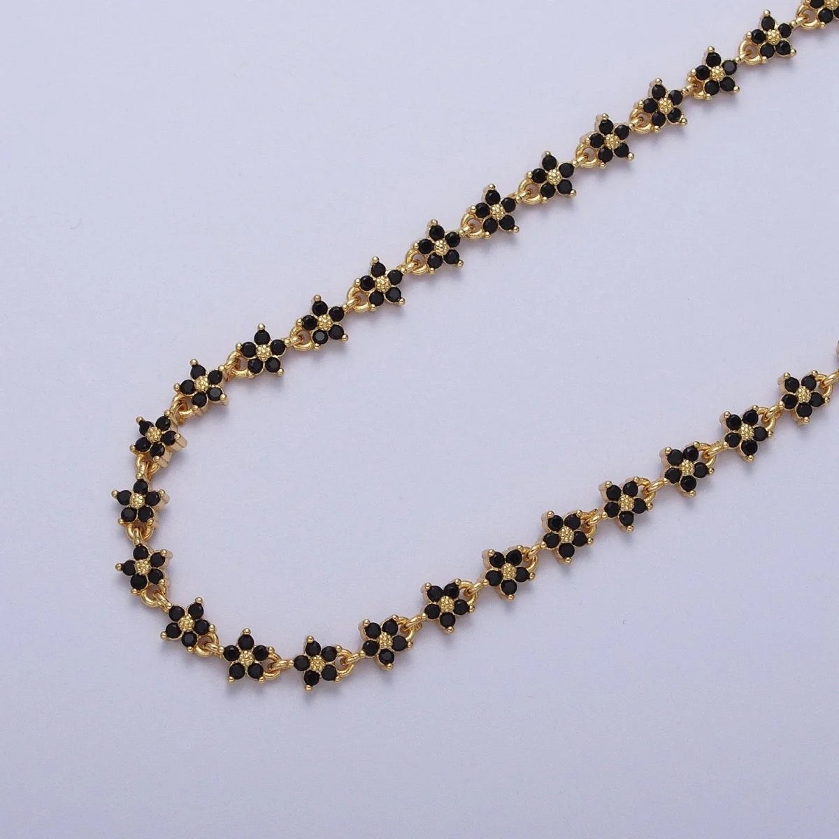 Gold Filled 5mm Black Flower CZ- Elegant chain