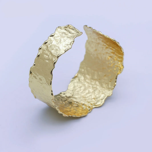 24K Gold Filled Wide Hammered Molten Geometric Cuff Bracelet