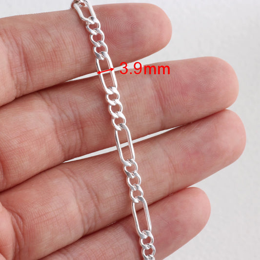 PER INCH Vintage 14k sterling silver 3.9mm Figaro chain flattened loose link- elegant