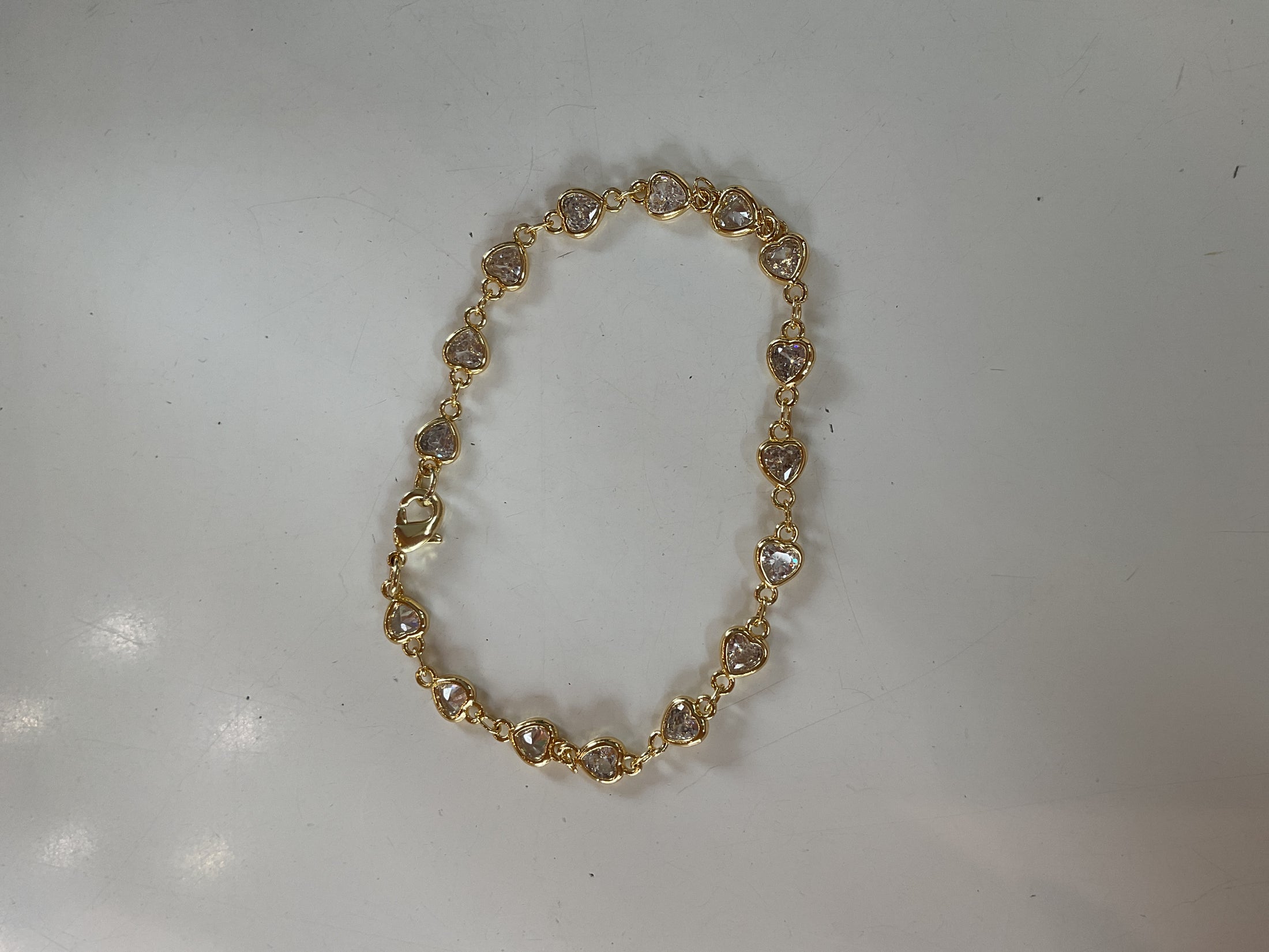 24k gold filled chain heart CZ tarnish resistant bracelet