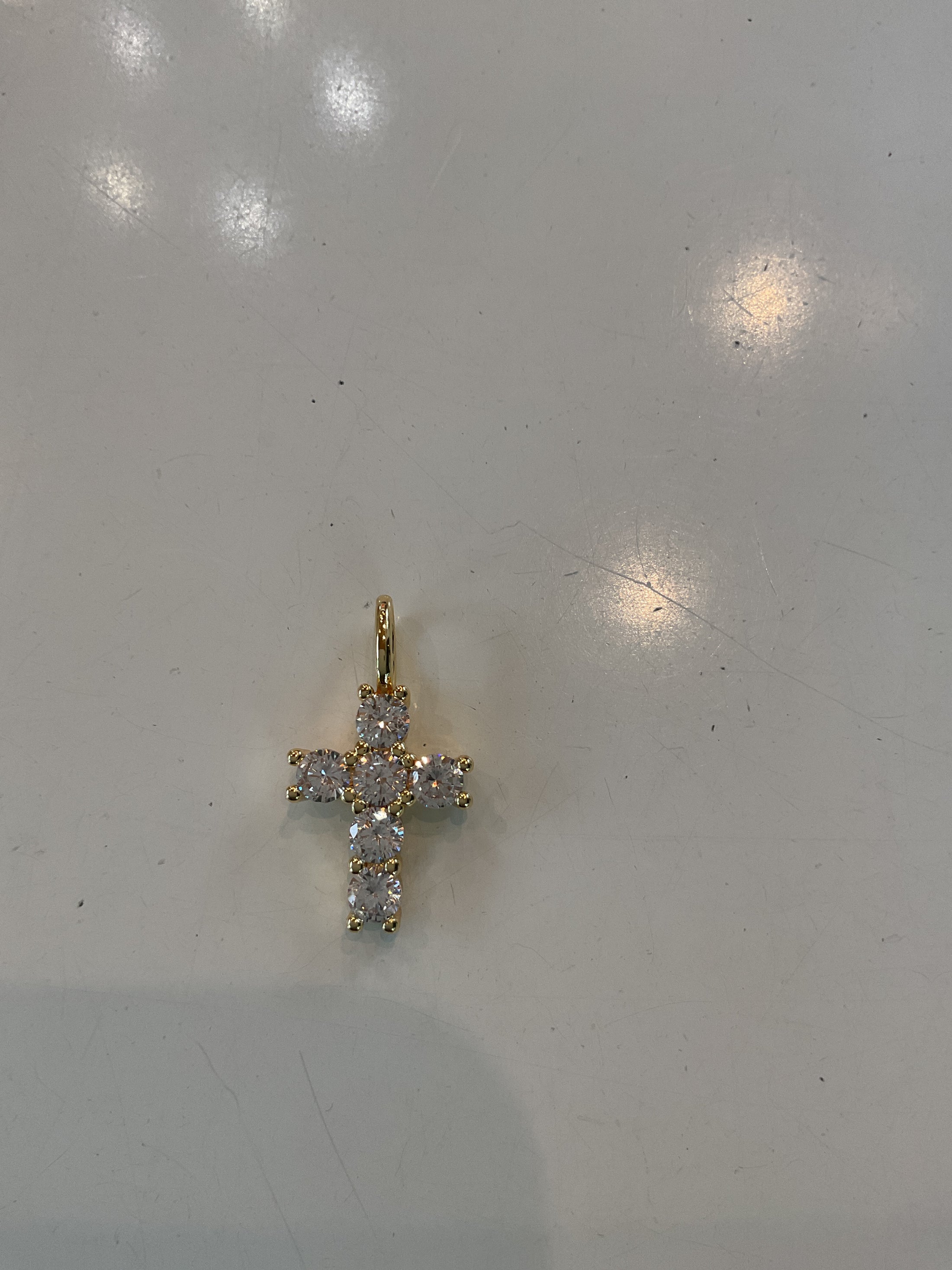 14k gold filled 25mm clear CZ round limed cross pendent