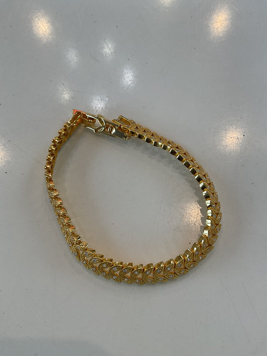 18k gold filled micro paved CZ feather heart adjustable 7 inch bracelet