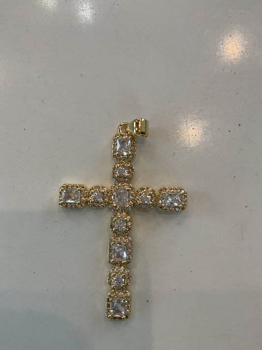 Big CZ long gold cross pendant, gold filled cross CZ char,, cubic zirconia cross pendant