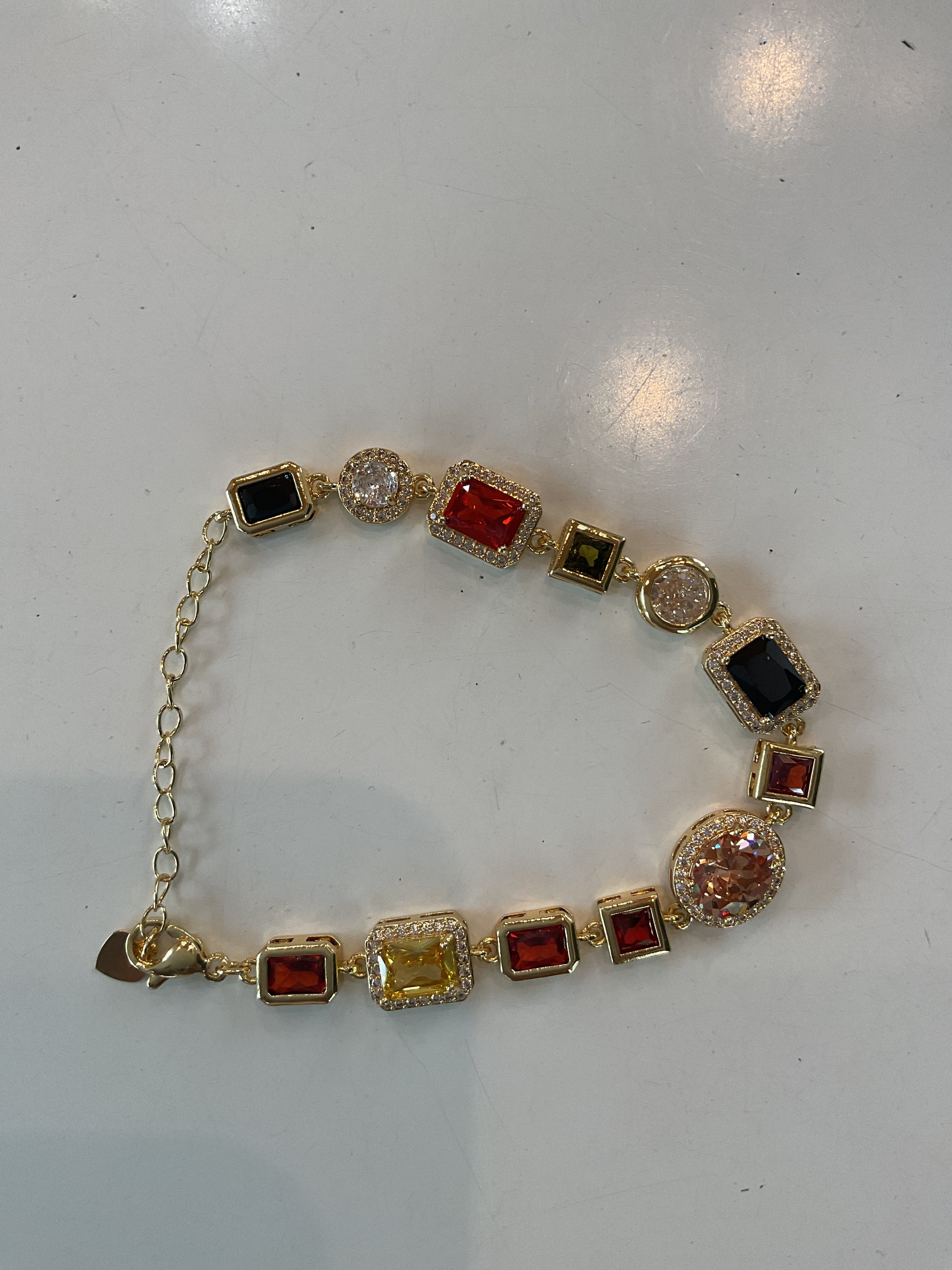 16k gold filled multicolor round baguette 6.5 inch bracelet