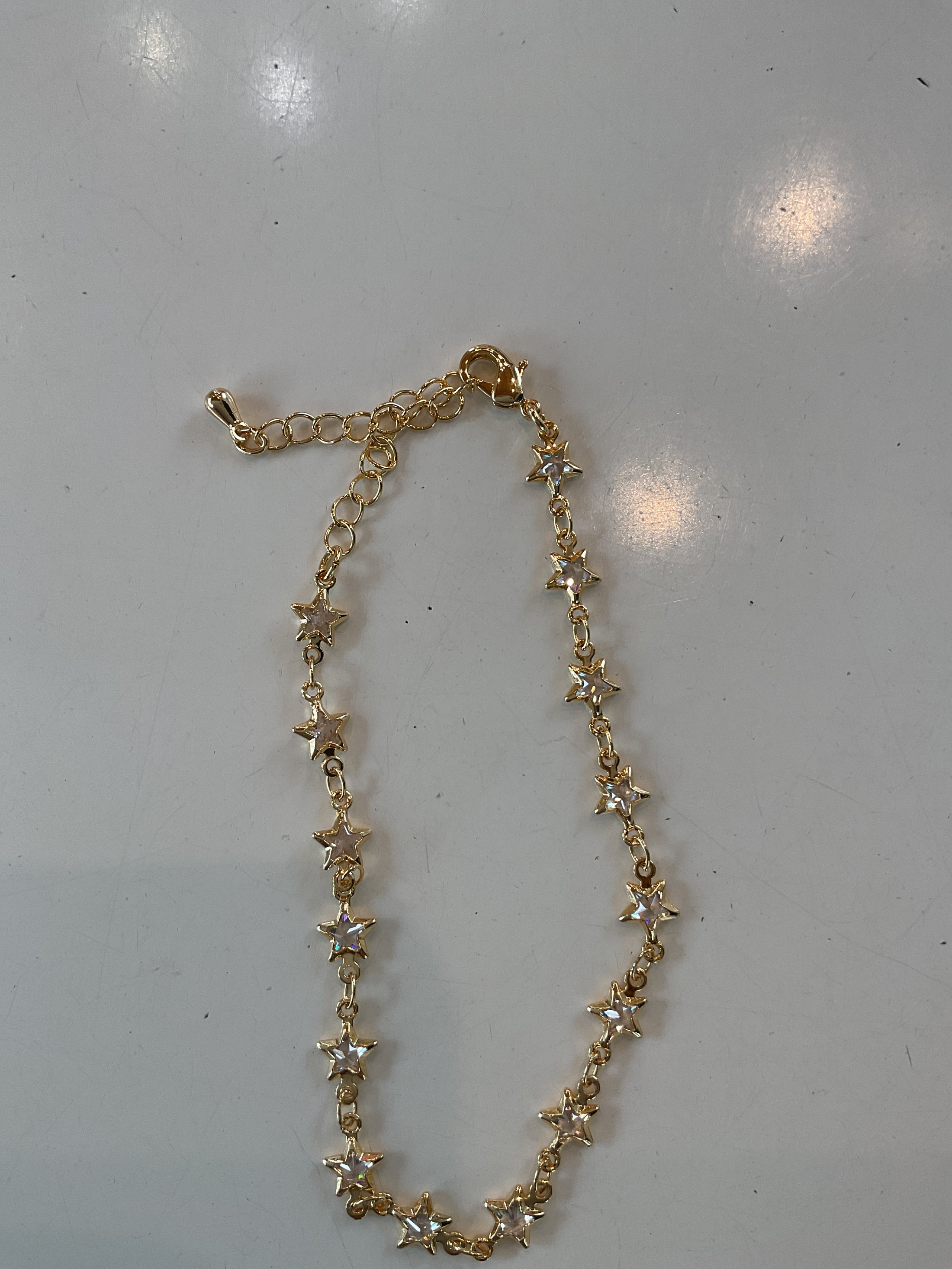18k gold filled 5.5mm clear CZ celestial star chain 7 inch bracelet w extender