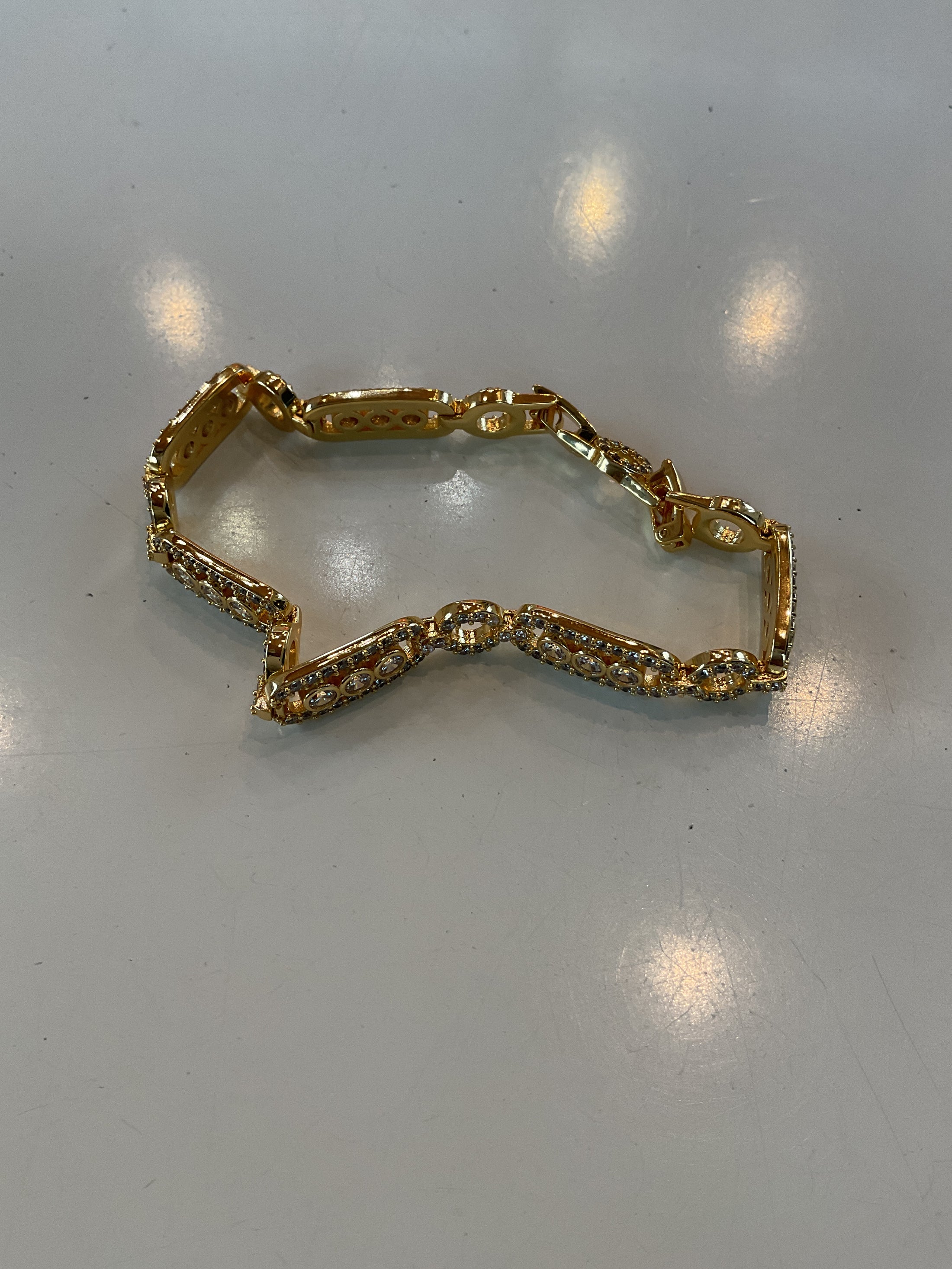 16k gold filled 8 mm micro paved CZ round Paperclip chin 7 inch bracelet