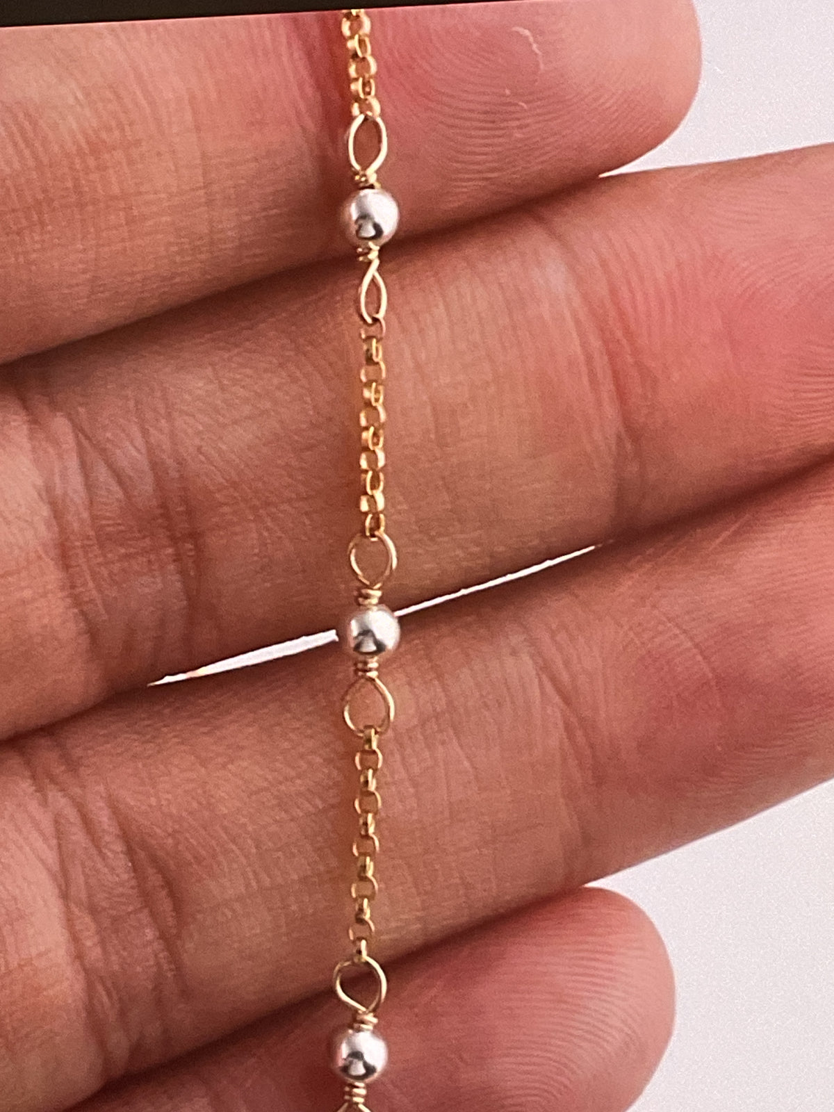 14k gold filled 1.3mm flat cable chain with 3mm S925  silver beads- classy chain