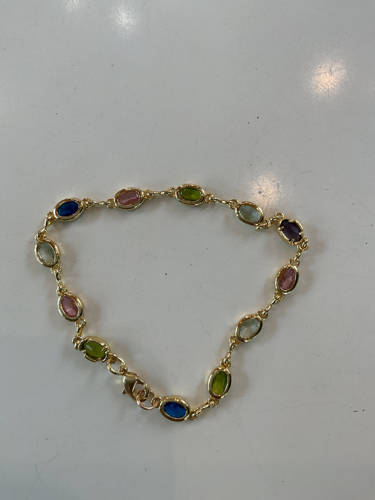 14k gold filled 5.3mm multicolor CZ oval bezel gemstone tarnish resistant bracelet