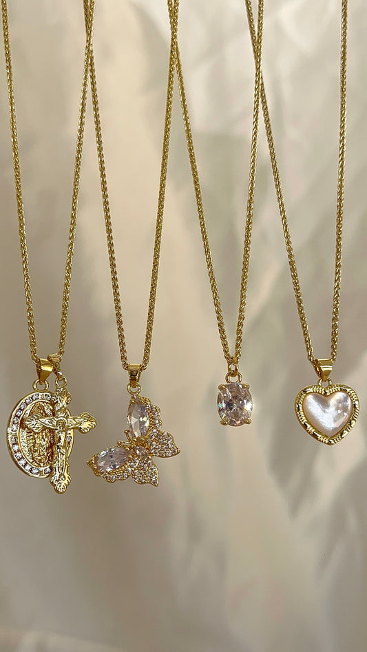 14k gold filled pearl heart necklace