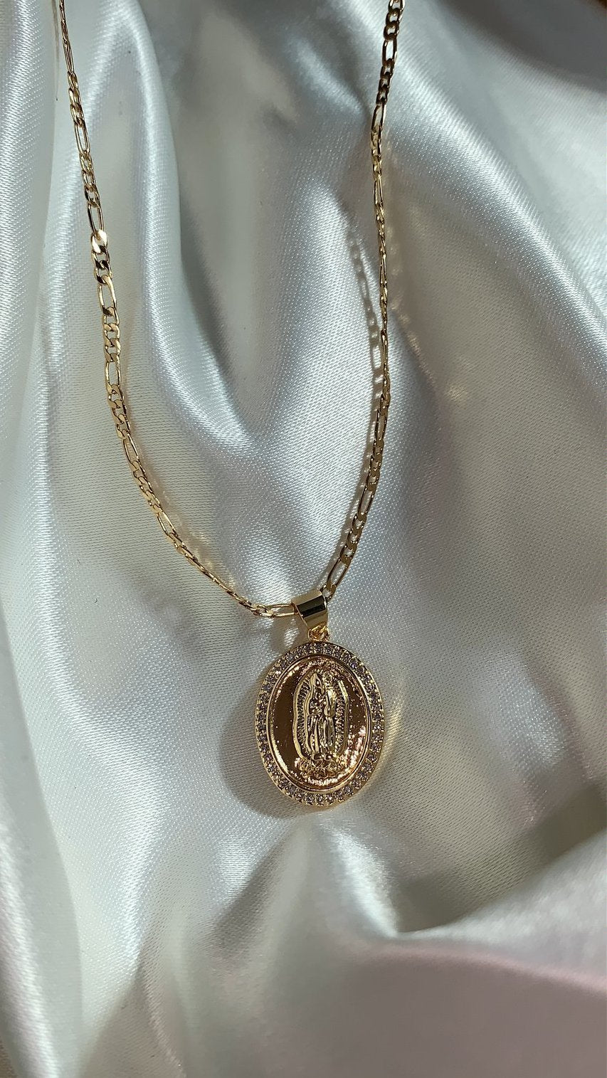 Tiny Virgin Mary Necklace Gold Filled